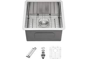 Sarlai 17 Bar Sink Undermount - 17x17 Square Single Bowl 16 Gauge Stainless Steel Wet Bar Prep Sink, Deep Small RV Kitchen Sink