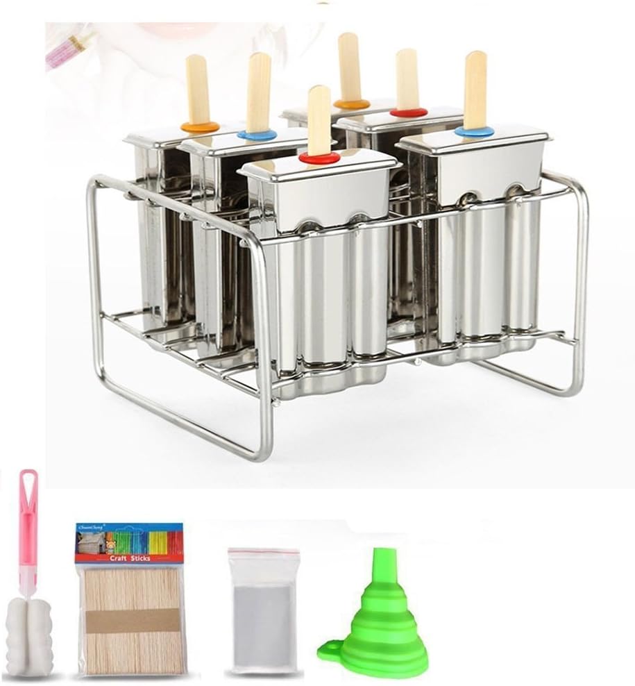 Newell Stainless Steel Popsicle Mold Ice Cream Set 6 Mold/Base Base Set Contains Silicone Funnel/Cleaning Brush / 30 Reusable Bamboo [Energy Class A]