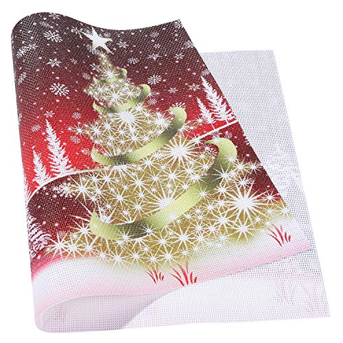 Homing Christmas Placemats for Dining Table Set of 6, Insulation Gold Xmas Tree Red Winter Landscape Holiday Place Mats for Kitchen Decor, Washable Heat-Resistant, 12x18 Inch