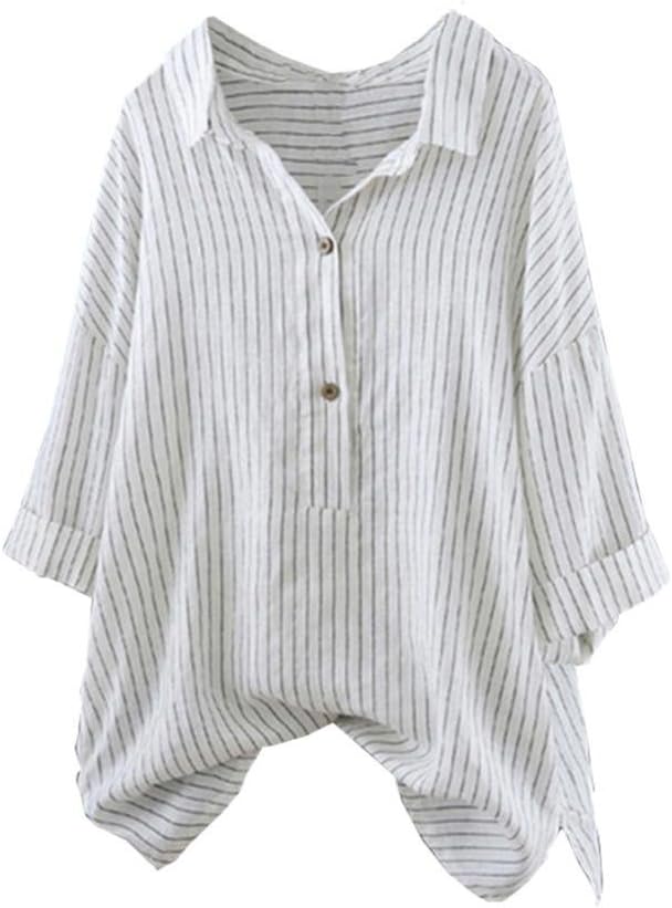 VJGOAL Womens Button Up Pullover Striped Top T Shirt Plus Size Tunic Blouse