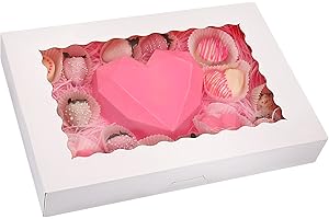 Tcoivs 20-Pack 16" x 11" x 2.5" Bakery Boxes with Window Hold 12 Donuts, Auto-Popup Large Cookie Boxes, Treat Boxes for Pastries (White)