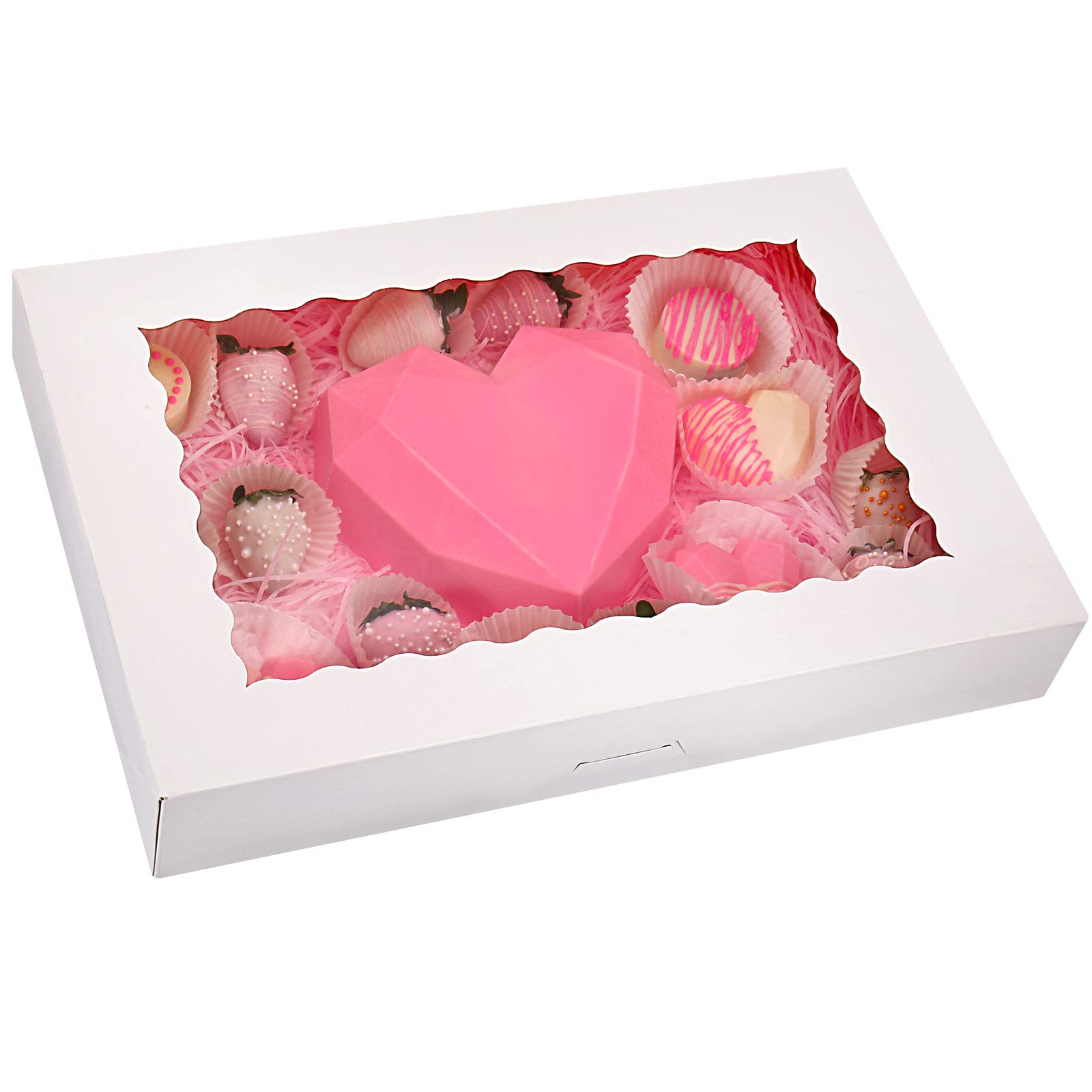 Photo 1 of Tcoivs 20-Pack 16" x 11" x 2.5" Bakery Boxes with Window Hold 12 Donuts, Auto-Popup Large Cookie Boxes, Treat Boxes for Pastries (White)