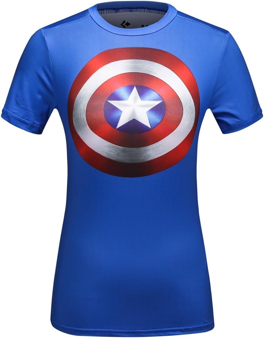 Women's Super Hero Hero Captain Spider Hero Bat Hero Movie Theme Hero Super Hero Tight T-Shirt, Yoga Sports Fitness T-Shirt (XXL, Hero Captain Blue)