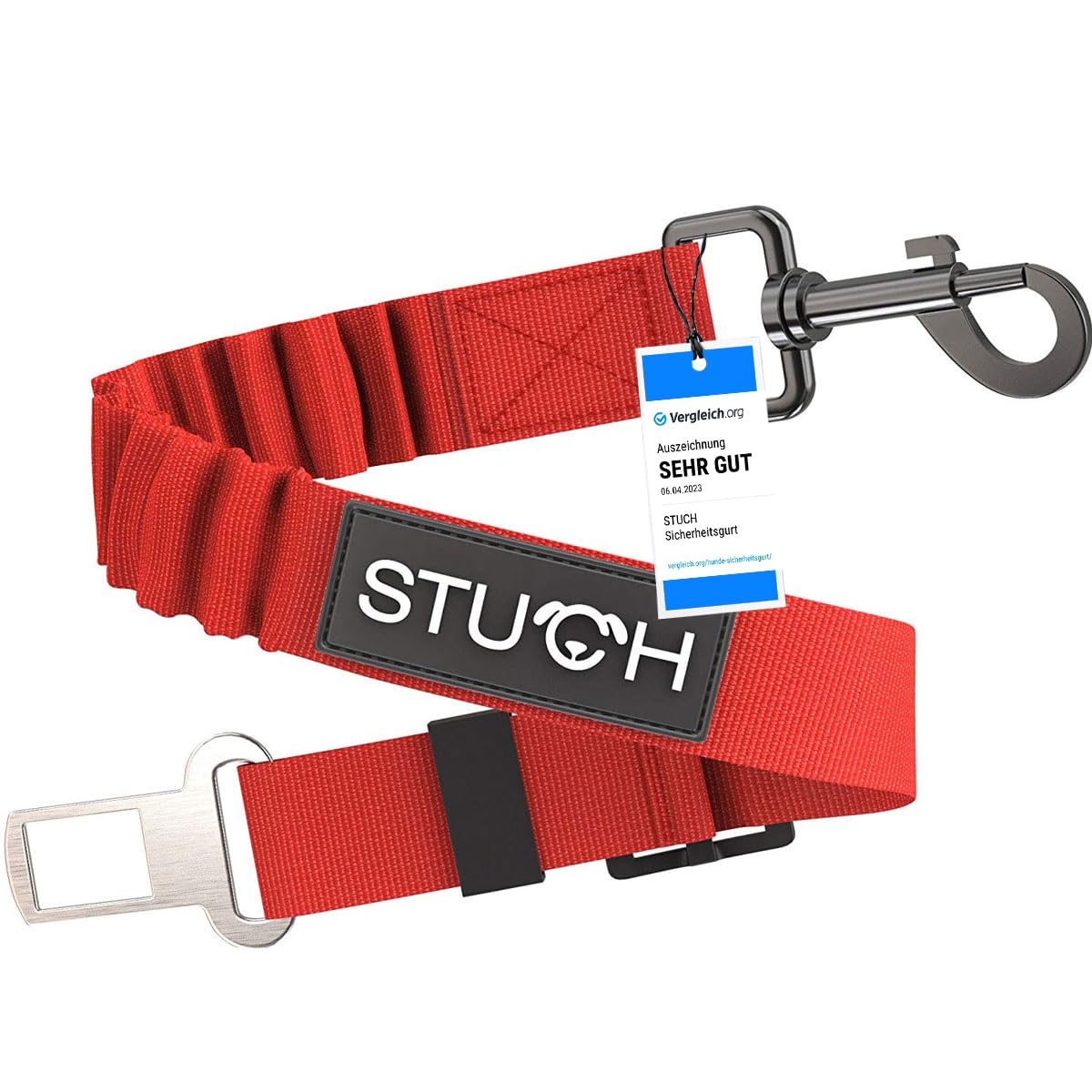 STUCH Universal Bungee Safety Belt for Dogs and Cats - Suitable for All Dog Breeds and Car Types (Colour: Red) One Size