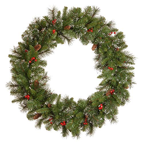 National Tree Company Artificial Christmas Wreath, Green, Crestwood Spruce, Decorated with Pine Cones, Berry Clusters, Frosted Branches, Christmas Collection, 36 Inches
