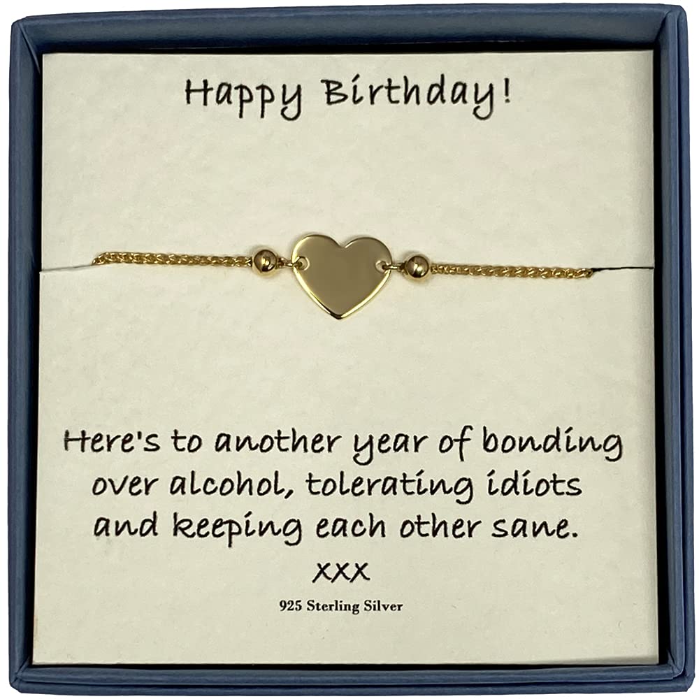 Strictly Gifts Birthday Bracelet for Women with Gift Box and Funny Card Ideal for Best Friend or Sister (Gold Heart Slider)