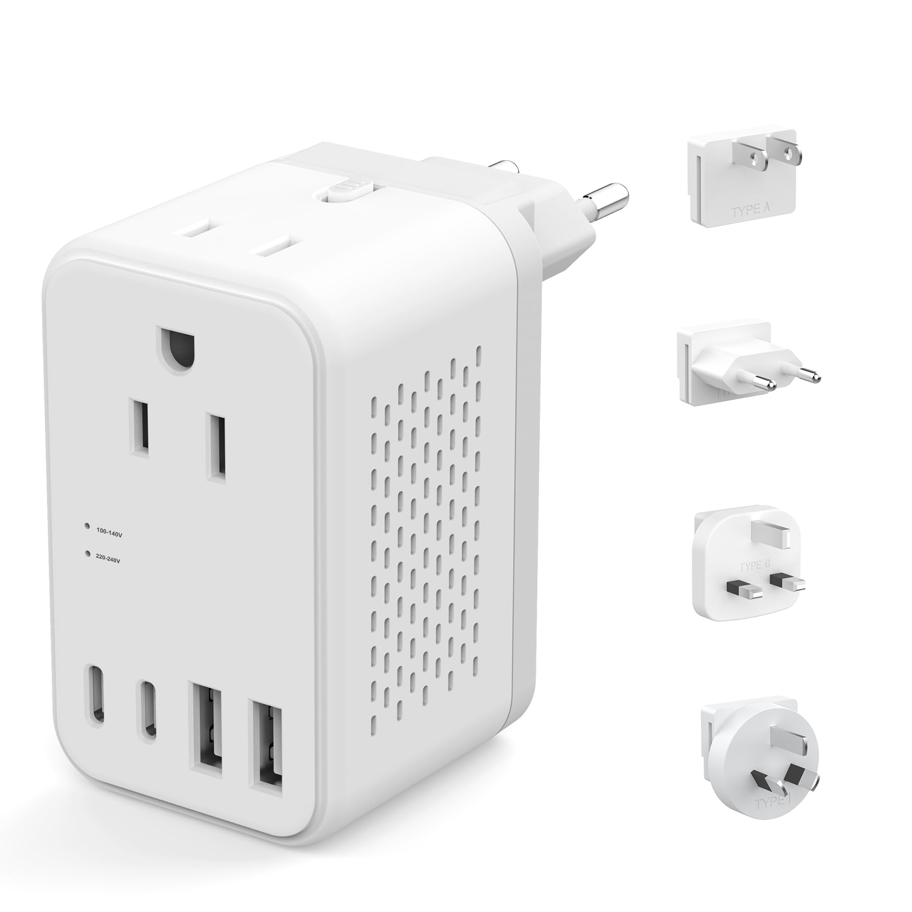 Photo 1 of 2000W 220V to 110V Voltage Converter US to Europe, Power Converter with Type C, A, G, I Plugs, 2 USB C & 2 USB A Ports, European Travel Converter for Hair Dryer, Curling Iron, Straightener, Chargers