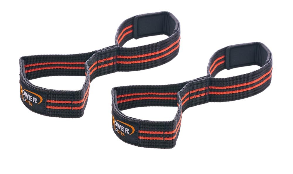 POWER SPORTS Weight Lifting Straps - Heavy Duty Padded Figure 8's - Orange, Traditional, Polyester, Nylon
