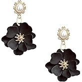 Seakuur Rhinestone Crystal Floral Stud Earrings for Women Pearl Vintage Flower Design Pierced Earrings