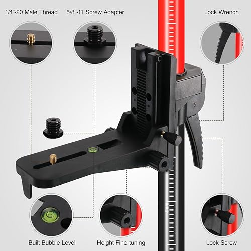 KEZERS Laser Level Pole With Tripod,12Ft./3.7M Telescoping Pole For Laser Levels1 4 20 Laser Mount For Rotary And Line Laser Leveladjustable Pole And Tripod With 5 8 11 Threaded Ad