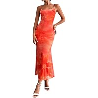 Women Sexy Lace Patchwork Mesh Dress Floral Print Cutout Sweetheart Neck  Backless Slit Summer Maxi Dress(Orange, Small,) at Amazon Women's Clothing  store
