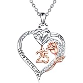 JERWLI Birthday Necklace Sterling Silver 16th 18th 21th 80th Birthday Pendant Necklace Heart Rose Flower Birthday Jewelry for Women Mothers Day Christmas Gifts
