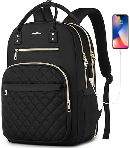 YAMTION School Backpack For Teen Girls,15.6in Laptop Backpack Kids Bookbag For Middle School College Students,Cute School Bag For Women, Black