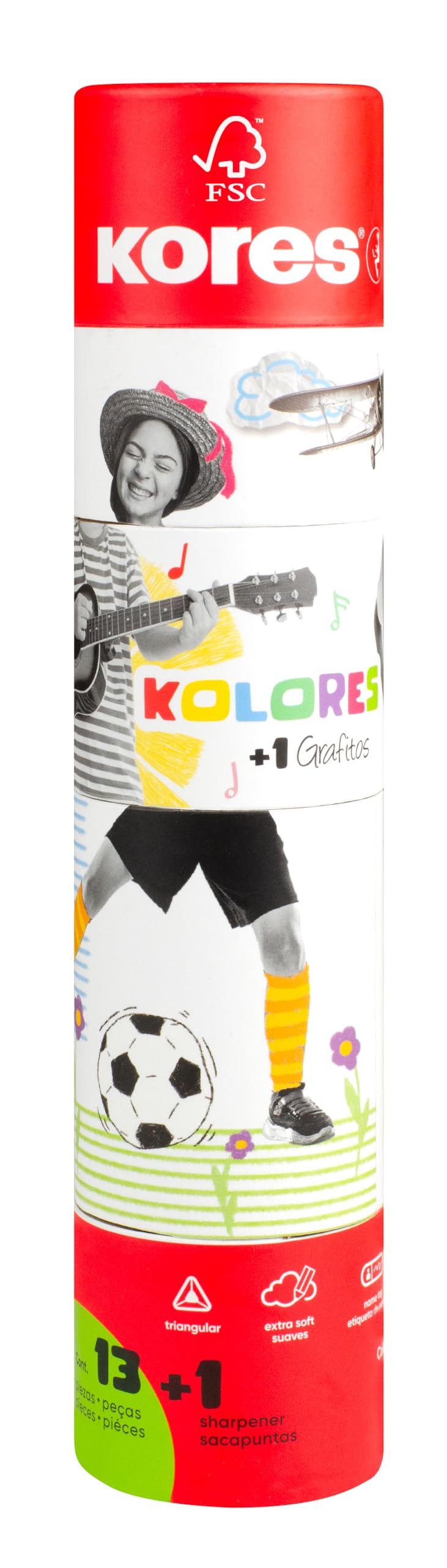 Kores - Kolores, 12 Triangular Shape Colouring Pencils - Twist & Turn, Coloured Pencils with Soft Lead, Triangular Shape, FSC Wood - Back to School Supplies - Set of 12 Assorted in Carton Case