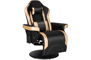 MODERN-DEPO Massage Video Gaming Recliner Chair Ergonomic High Back Swivel Reclining Chair with Speakers, Cupholder, Headrest, Lumbar Support, Adjustable Backrest and Footrest, Black Gold