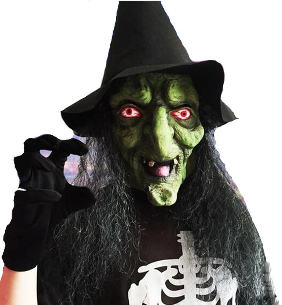 MltaoWitch Mask with Headcloth and Wig, Latex Woman Mask Halloween Old Witch Costume Dress up Scary Witch Costumes Party Props