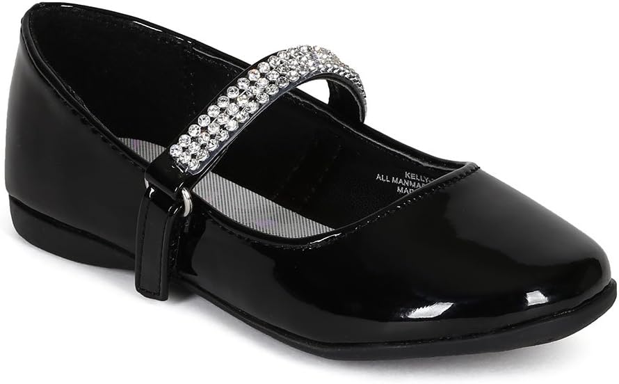 Kelly-767E Girls Patent Leatherette Round Toe Rhinestone Mary Jane Ballerina Flat