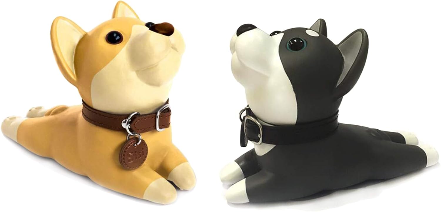 2Pcs Cute Dog Door Decorative Door Stopper (Khaki, Black