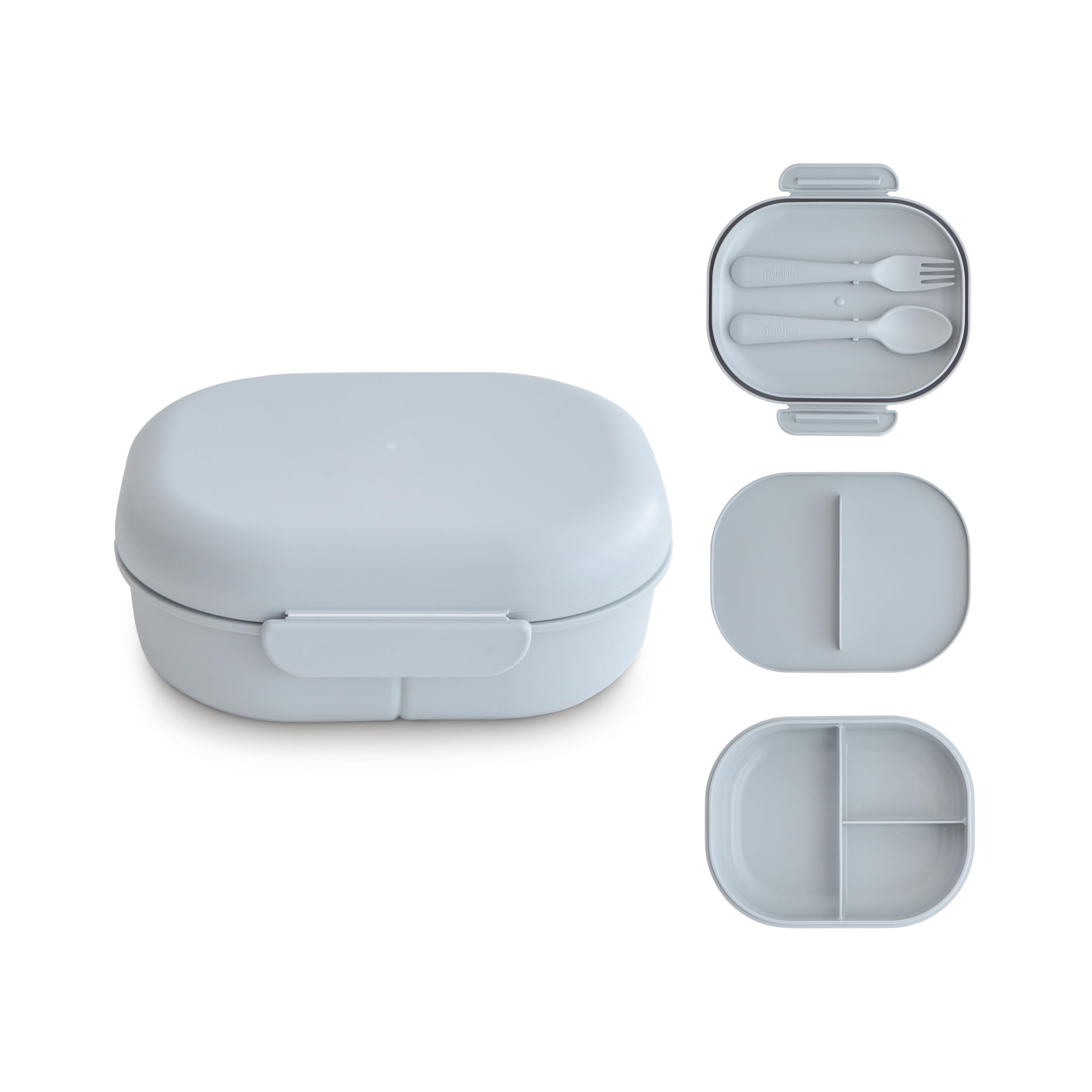 Mushie Lunchbox | Children's Lunch Box Snack Box for Kindergarten and School | Divider & Compartments with Lockable Lids | Includes 1x Set of Cutlery Fork and Spoon | (Cloud)