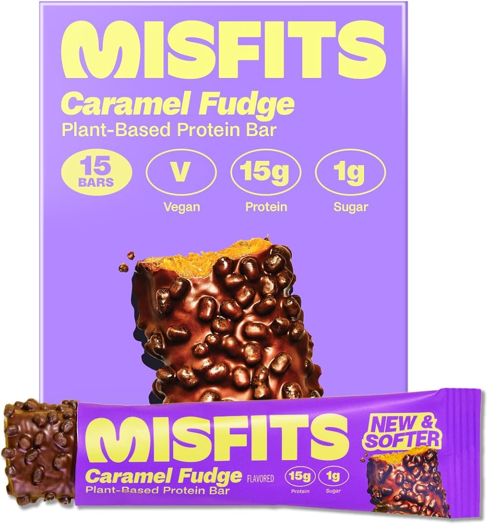 Misfits Caramel Fudge Vegan Protein Bars 15 g Protein Pack of 15