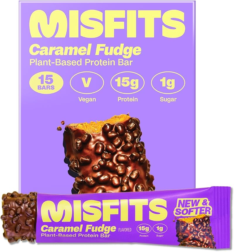 Misfits Caramel Fudge Vegan Protein Bars 15 g Protein Pack of 15