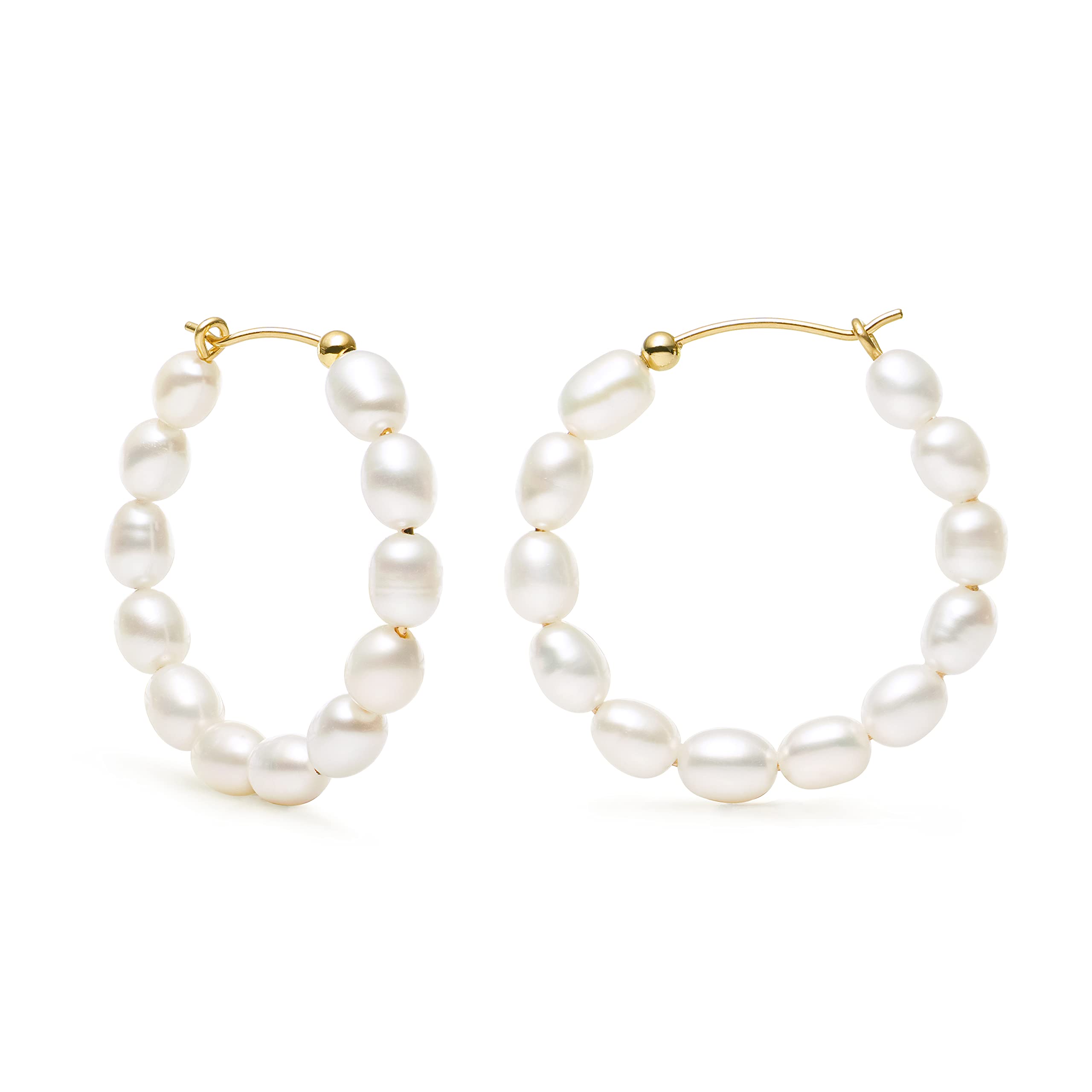 COMOTO Pearl Hoop Earrings for Women 14K Gold Filled White Small Freshwater Cultured Real Pearl Hoop Earrings Jewelry, Pearl, freshwater-cultured