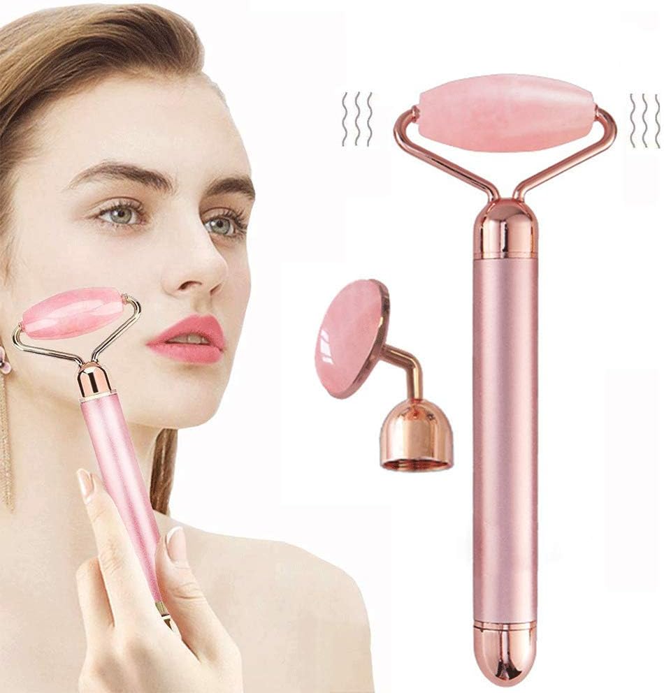 ZN 3-In-1 Jade Vibration Beauty Bar,Electric Nature Rose Quartz Beauty Bar Facial Roller Kit,Arm Eye Nose Massage Stone Face Lift,Anti-Aging,Anti-Wrinkles,Skin Tightening