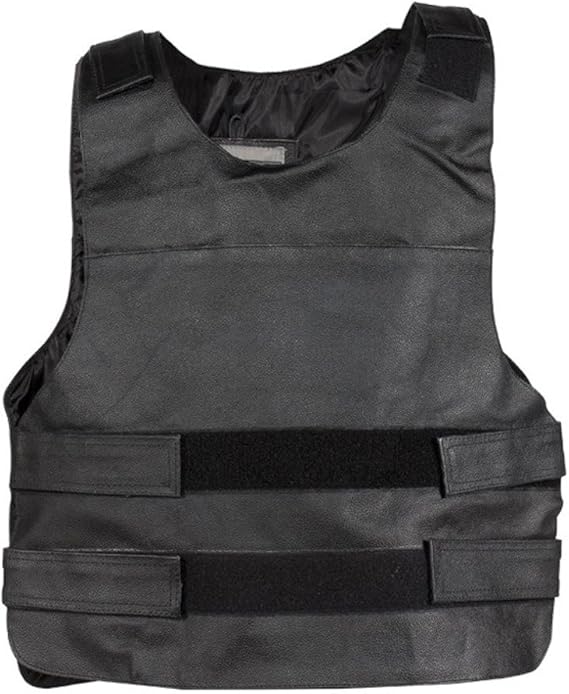 Mens Black Leather Replica Bullet Proof Style Motorcycle Vest (4XL/5XL) Clothing