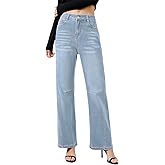 Metietila Women’s Baggy Jeans High Waisted Wide Leg Jeans Patch Pocket Stretch Denim Pants Casual Comfort