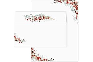 CANOPY STREET Pine And Berry Holiday Letterhead With Envelopes / 40 Decorative Sheets With Matching Full Color Envelopes / 8.5" x 11" Watercolor Christmas Evergreen Design/Festive Winter Stationery Paper
