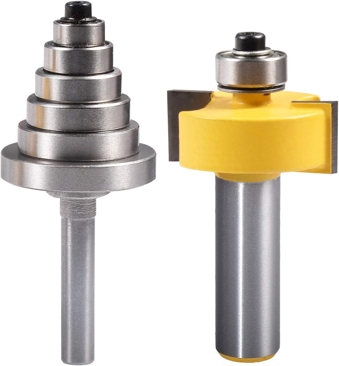 KATUR Rabbet Router Bit with 6 Size Interchangeable Bearing Set for