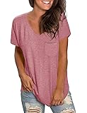 Women's V Neck Shirts with Pocket Curved Hem Tunics