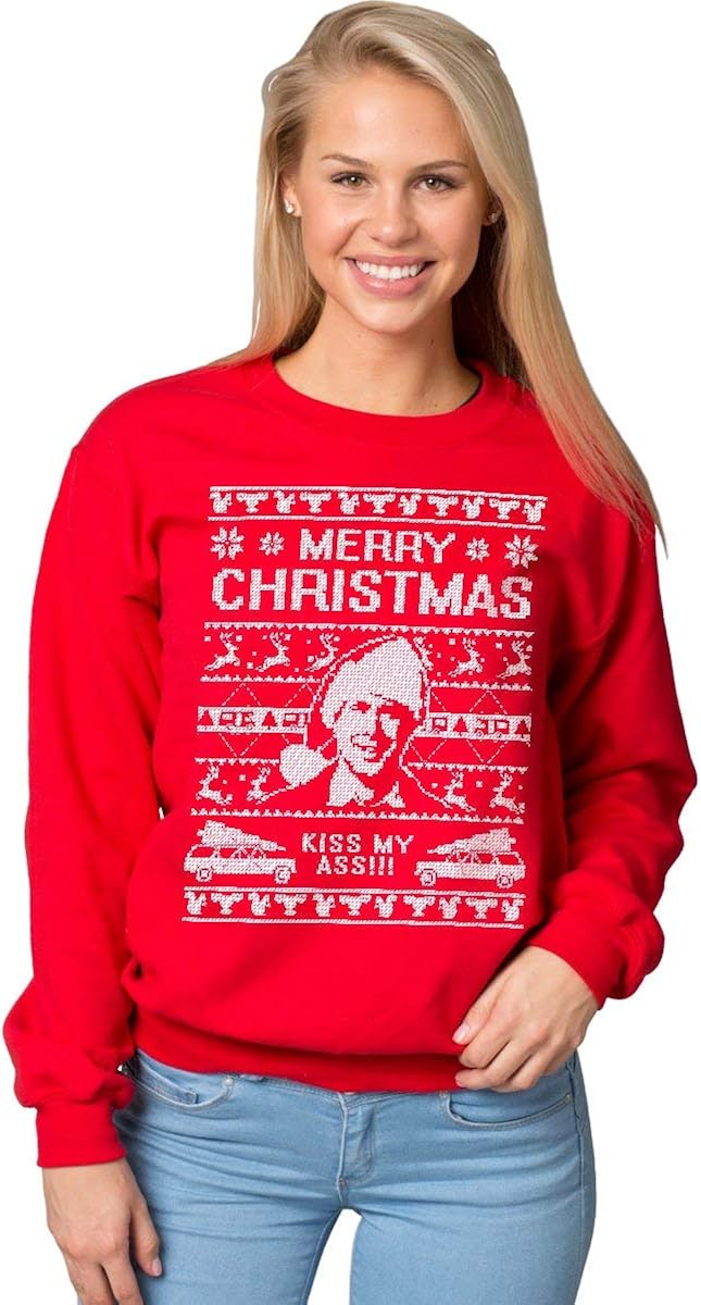 Amazon.com: Merry Christmas, Kiss My Ass Ugly Christmas Sweatshirt | Holiday Movie Apparel