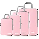 Gonex Compression Packing Cubes, 4pcs Expandable Storage Travel Luggage Bags Organizers (Pink)