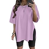 VNIRA Plus Size T Shirt for Women Oversized Cotton Short Sleeve Workout Top Loose Fit Side Split Casual Basic Tunic Top
