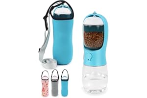 Wisedog Portable Dog Water Bottle: Large-Capacity 2 in 1 Pet Travel Water Bottle, Easy to Use, Suitable for Puppy, Cat and Rabbit Outdoor Walking, Hiking, Traveling, Camping (10oz+Blue)
