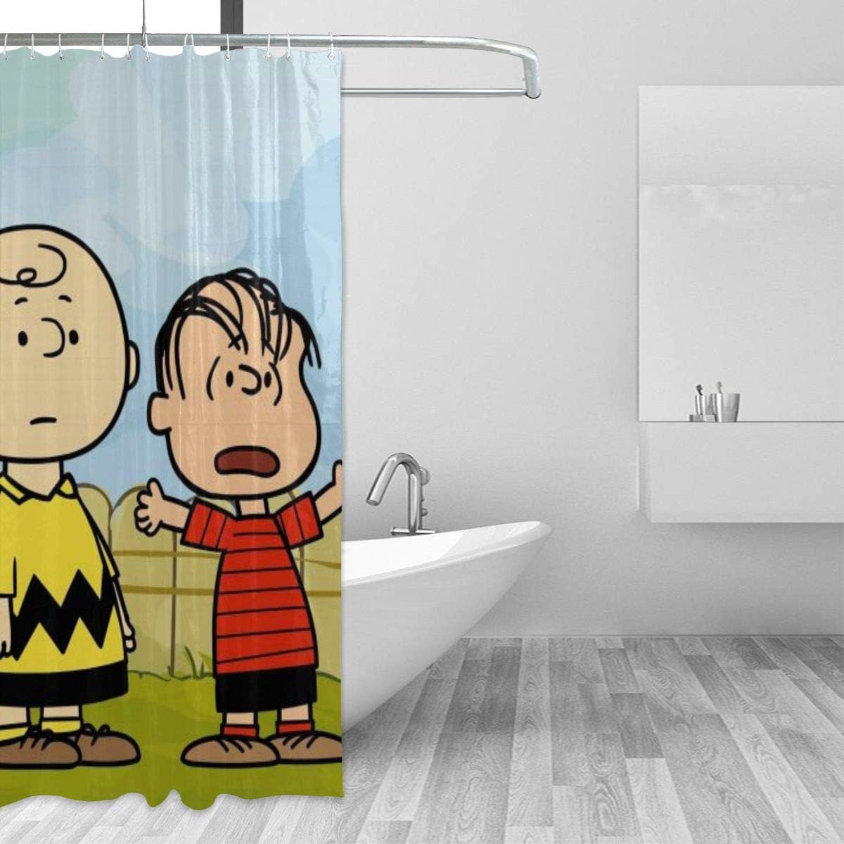 Amazon Co Jp チャーリーブラウン仲間と壁紙 シャワーカーテン 防カビ 防水 おしゃれ かわいい 浴室カーテン 軽量 速乾 取付簡単 122x1cm ホーム キッチン