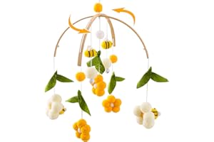 OESSUF Baby Mobile for Crib Crib Nursery Mobile for Boys Girls Boho Bee Flower Nursery Decor Soothe Toy Baby Shower Set for Infant Bedroom Hanging Decoration Toy(Bee)