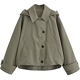CUFEZN Womens Cropped Trench Coat with Detachable Hood Lightweight Single Breasted Jacket Fall Windbreaker Fashion Outerwear