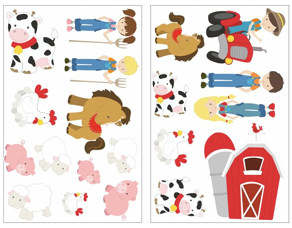 Samunshi® Wall Tattoo Set 20 Piece Farm Pig Cow Horse Wallpaper Trecker Baby Room, multicoloured, 2x 21x34cm