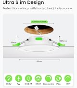 ALUSSO 7W Dimmable LED Downlights 3CCT 3000K 4000K 6500K IP44 White 6 Pack view 2