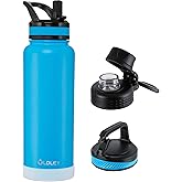 OLDLEY 40 oz Insulated Water Bottle With Straw, Stainless Steel Sports Water Cup Flask with 3 Lids(Straw, Spout and Handle Lid) Double Walled Travel Thermal Canteen Mug,Sky Blue