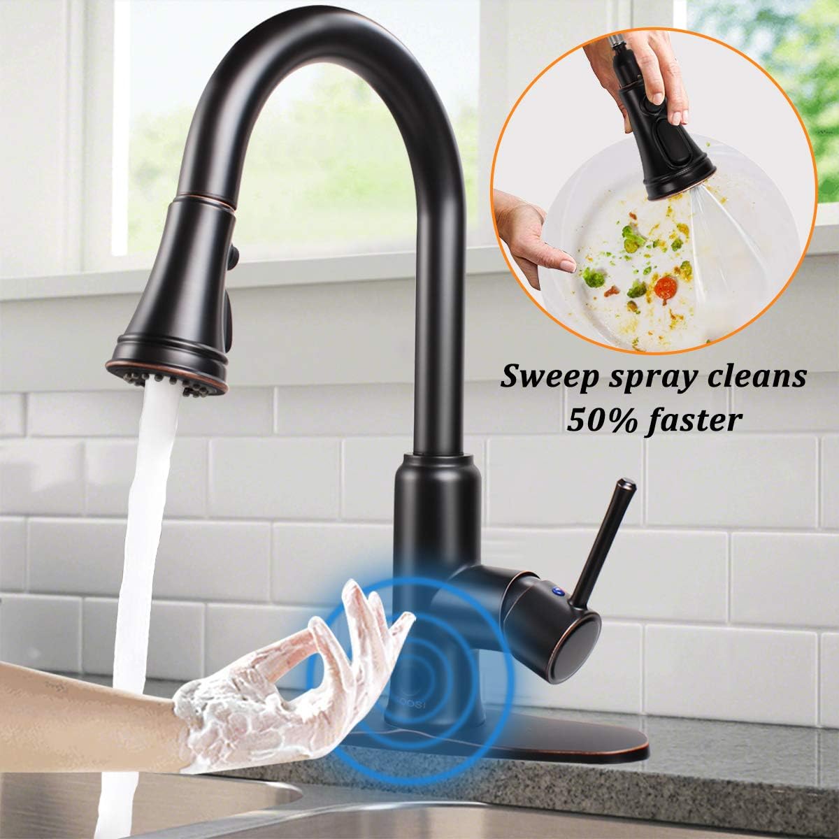 Touchless Kitchen Faucet,Soosi Motion Sensor Single Handle One/3 Hole