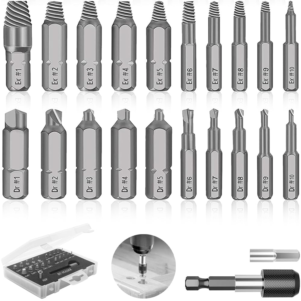 22pcs Screw Extractor Set, Stripped Screw Removal Tool, with Separate Burnishing & Magnetic Extension Bit for 2-12mm Screws Bolts