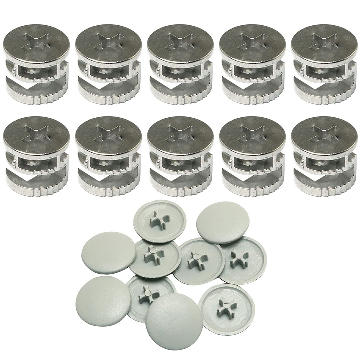 PZRT 10 Set 15 x 12mm Furniture Connector Fastener Cam Lock Nut Zinc Alloy Cam Fitting with Cover for Cabinet Drawer Dresser and Wardrobe Furniture Panel Connecting