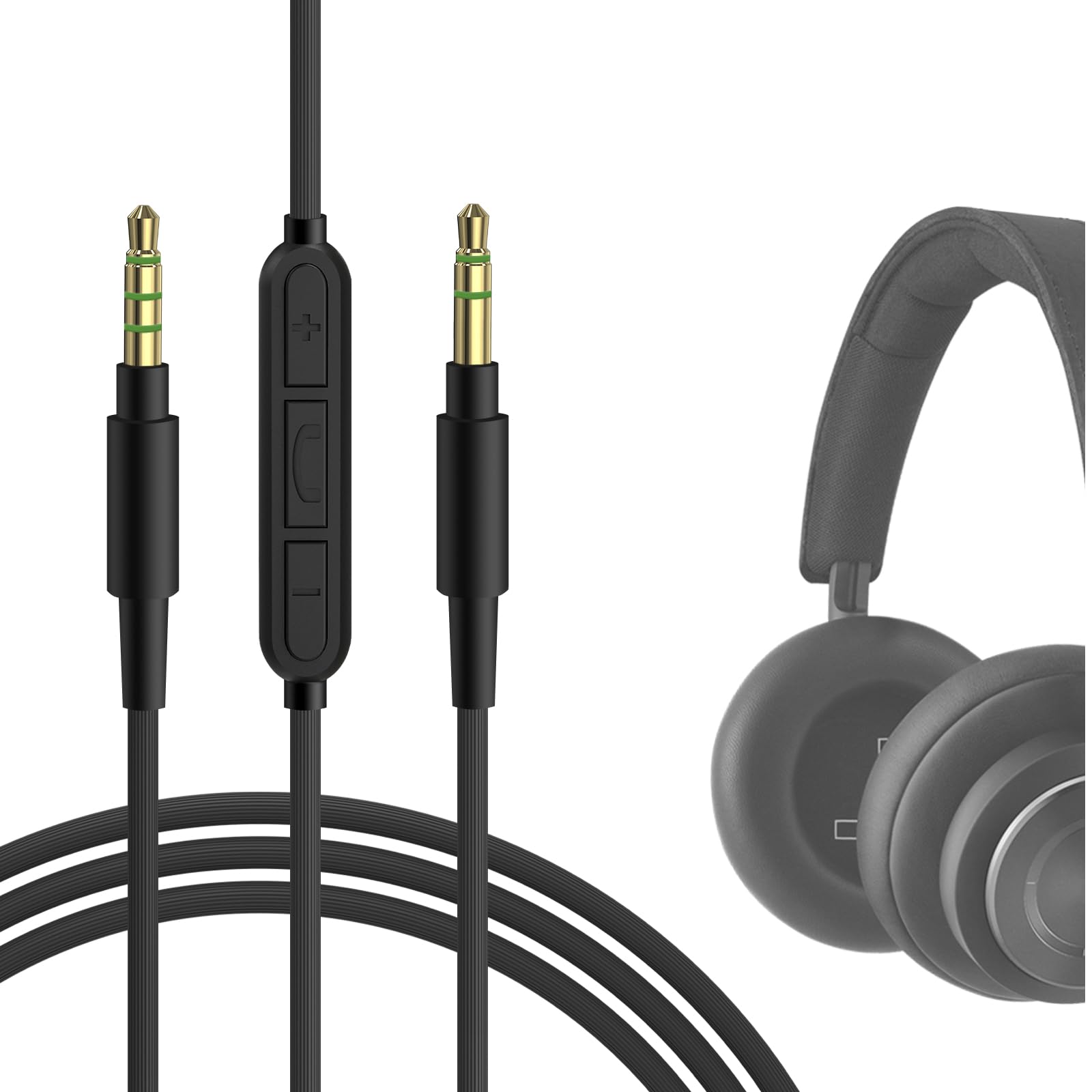 GEEKRIA Audio Cable with Mic Compatible with B&O H95 HX H9i H8i, H9 H7 H6 Headphones, 1/8" (3.5mm) to 3.5mm Replacement Stereo Cord with Inline Microphone and Volume Control (4 ft/1.2 m)