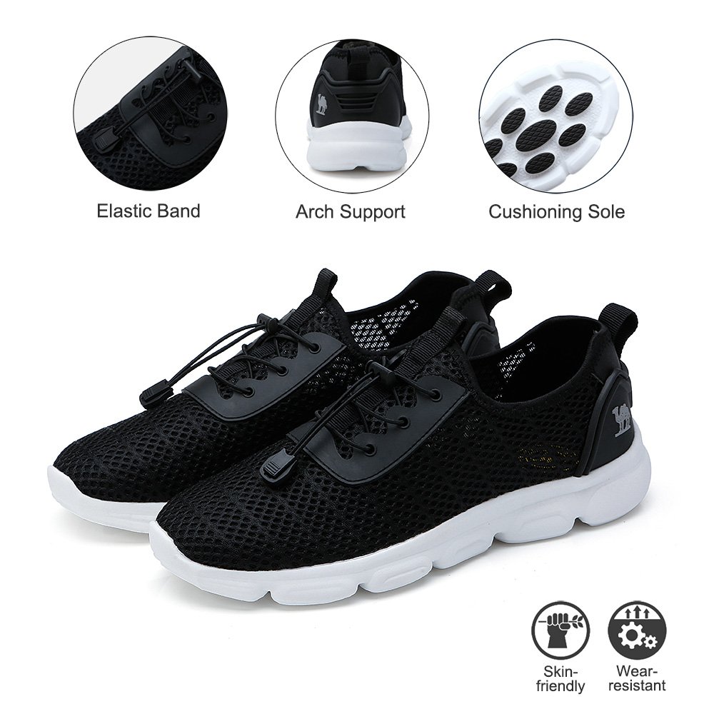 CAMEL SHOES Popular Unisex Casual Walking Shoes Lightweight Trainers Mesh Upper Sneakers Flat Running Fitness Athletic Shoe for Boys Girl Teens, Black, UK9.5/EU44