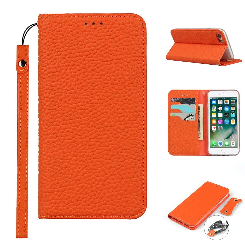 Copmob iPhone 7 Plus Case,iPhone 8 Plus Case,Genuine Leather Flip Wallet Case,[3 Card Holders][Magnetic][RFID-Blocking],Protective Case Cover for iPhone 7 Plus/8 Plus - Orange