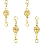 Magnetic Jewelry Clasps, Crystal Ball Connectors with Lobster Clasps, Magnetic Necklace Clasps and Closures Easy-to-Use for Jewelry Closures (4pcs Golden)