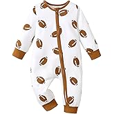 Sasaerucure Infant Baby Boy Winter Clothes One Piece Long Sleeve Zipper Jumpsuit Newborn Boy Game Day Football Onesie